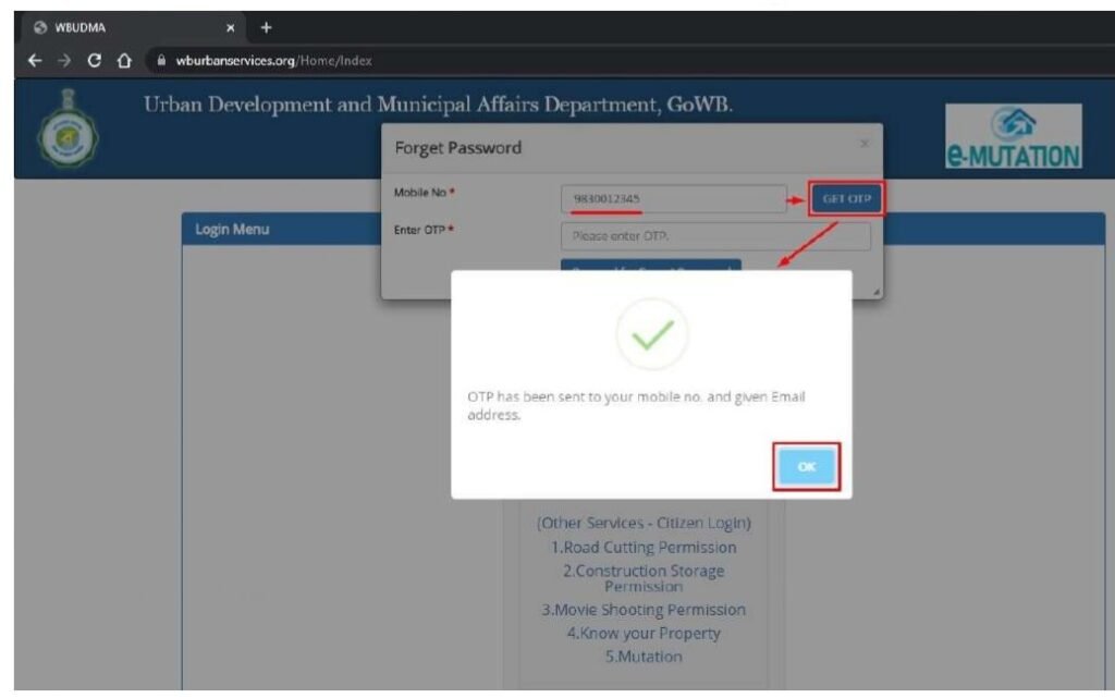 bidhannagar municipal corporation online mutation - Forget Password 2