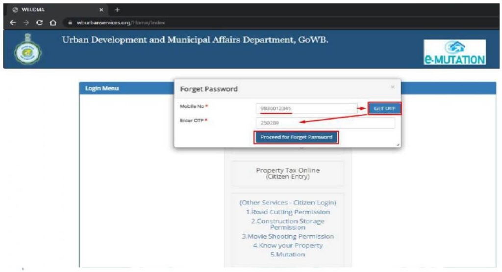 bidhannagar municipal corporation online mutation - Forget Password 3