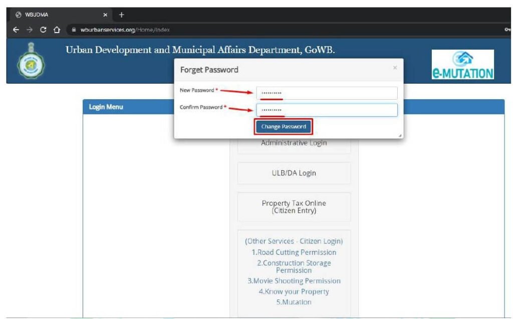 bidhannagar municipal corporation online mutation - Forget Password 5
