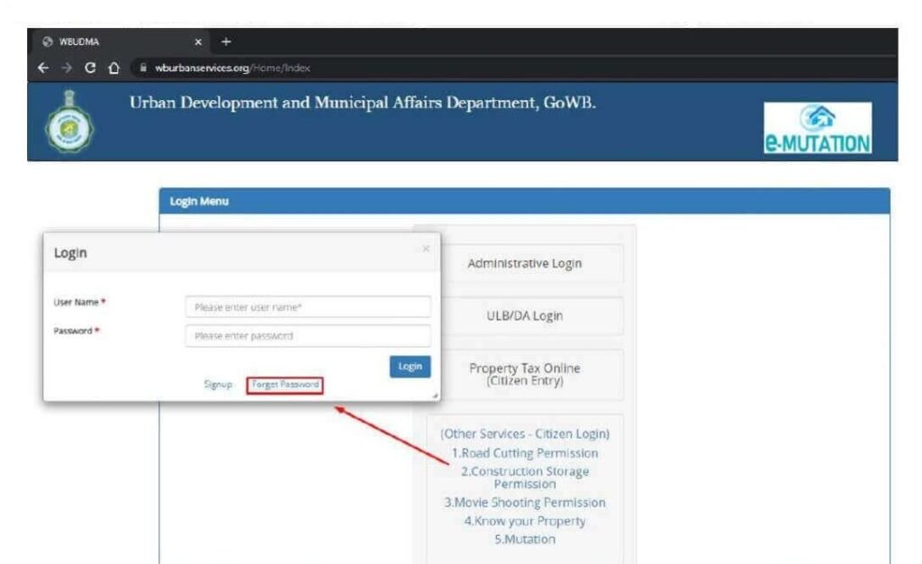 bidhannagar-municipal-corporation-online-mutation-Forget-Password