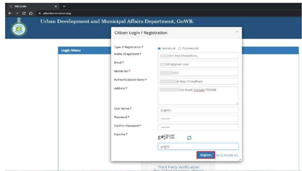 bidhannagar municipal corporation online mutation Step - 3