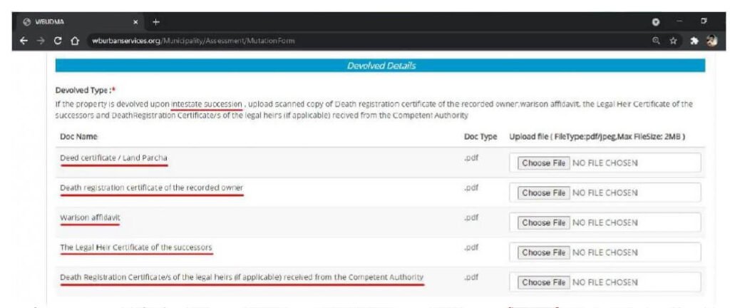 bidhannagar municipal corporation online mutation - step - 6 continue 10