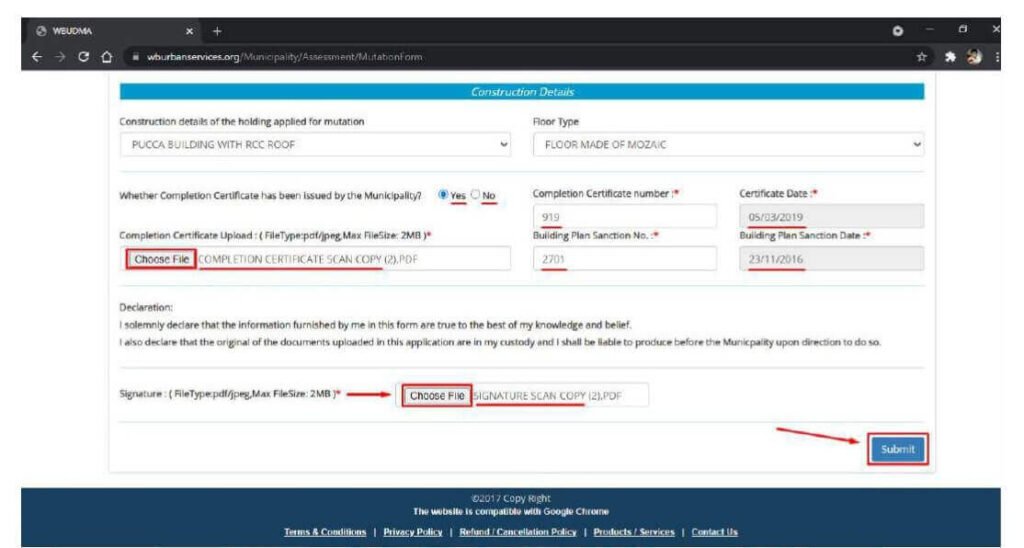 bidhannagar municipal corporation online mutation - step - 6 continue 11