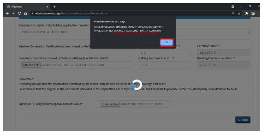 bidhannagar municipal corporation online mutation - step - 6 continue 13