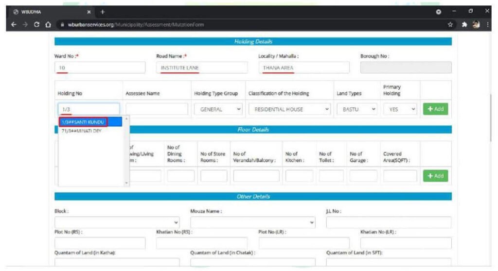 bidhannagar municipal corporation online mutation - step - 6 continue 4