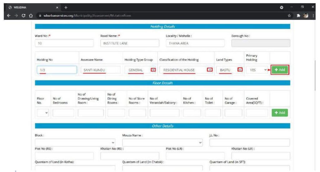 bidhannagar municipal corporation online mutation - step - 6 continue 5
