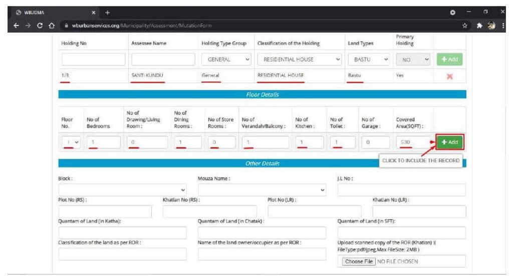 bidhannagar municipal corporation online mutation - step - 6 continue 6