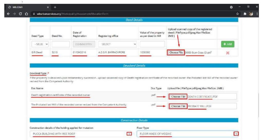 bidhannagar municipal corporation online mutation - step - 6 continue 9